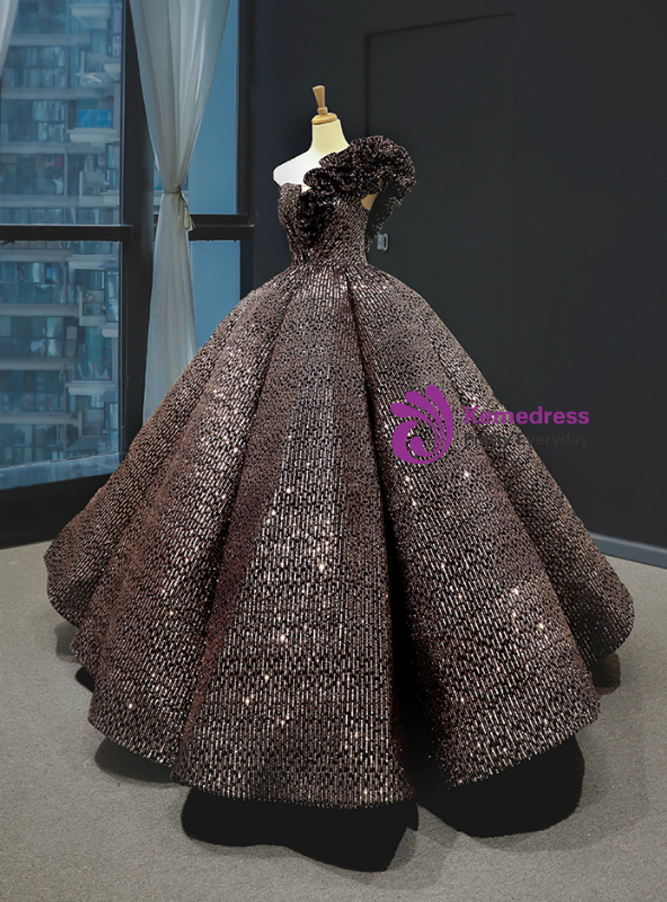 Black Gold Ball Gown Sequins One ...